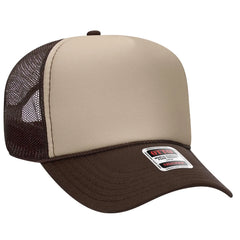 OTTO 32-467 5 Panel Mid Profile Mesh Back Trucker Cap - Brn/Tan/Brn - Brn/Tan/Brn / 6 1/2’’ - 7 5/8’’