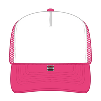 OTTO 32-467 5 Panel Mid Profile Mesh Back Trucker Cap - H.Pnk/Wht/H.Pnk - H.Pnk/Wht/H.Pnk / 6 1/2’’ - 7 5/8’’