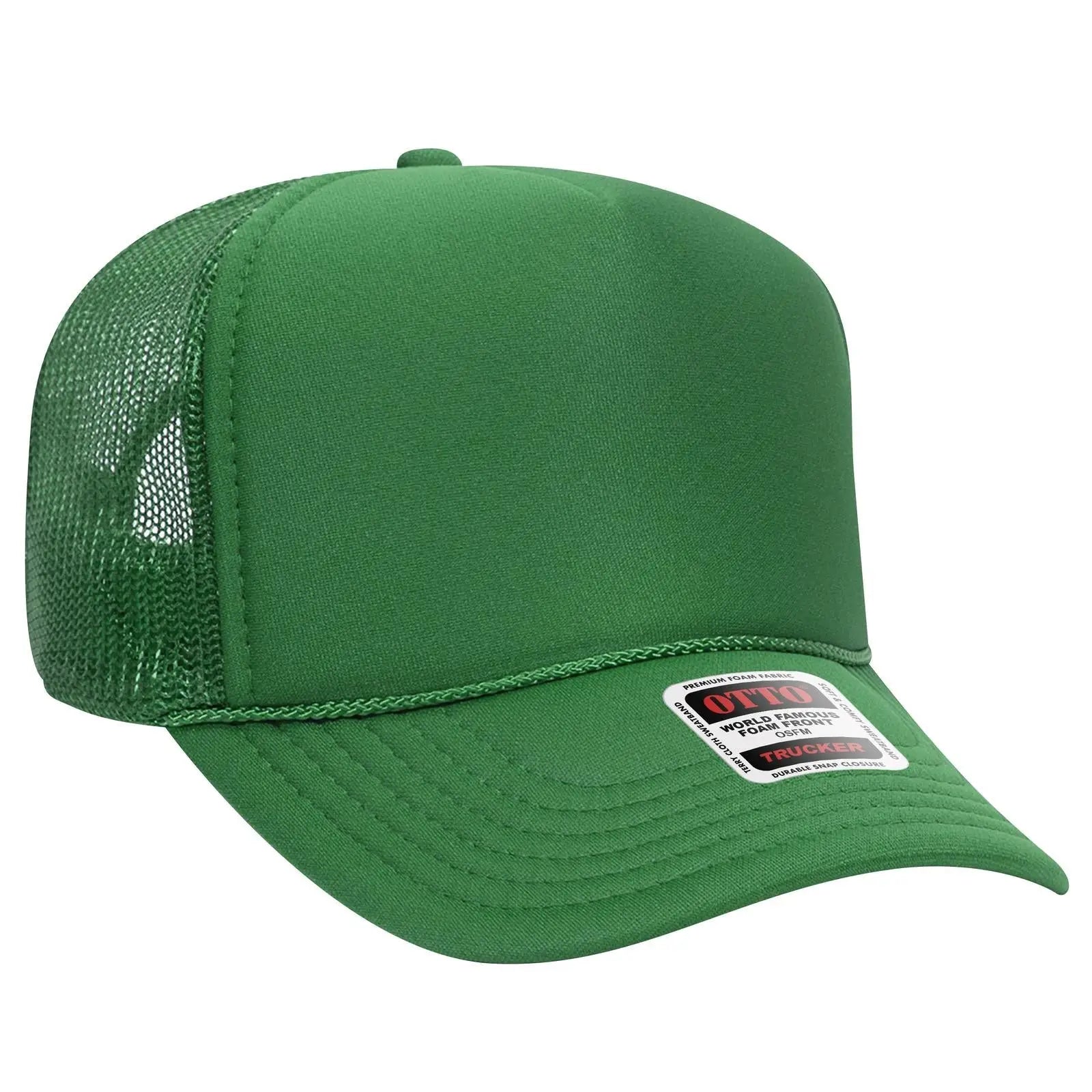 OTTO 32-467 5 Panel Mid Profile Mesh Back Trucker Cap - Kelly - Kelly / 6 1/2’’ - 7 5/8’’