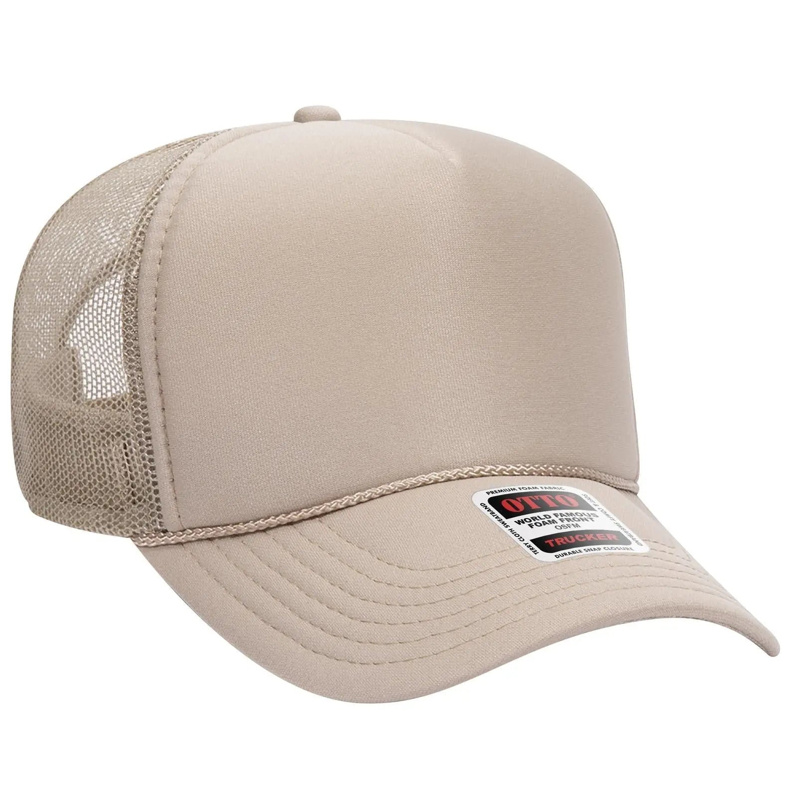 OTTO 32-467 5 Panel Mid Profile Mesh Back Trucker Cap - Khaki - Khaki / 6 1/2’’ - 7 5/8’’