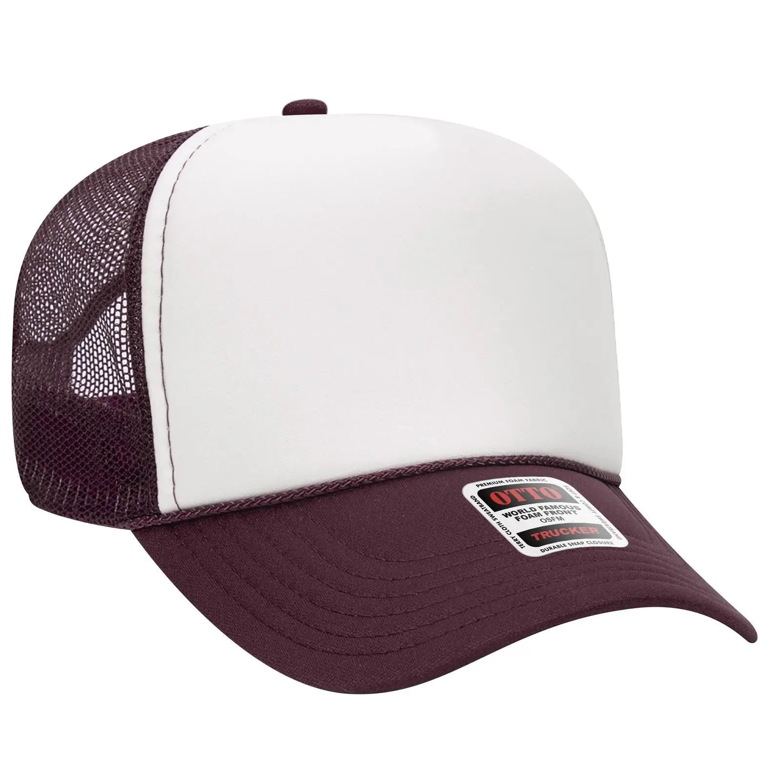 OTTO 32-467 5 Panel Mid Profile Mesh Back Trucker Cap - Mrn/Wht/Mrn - Mrn/Wht/Mrn / 6 1/2’’ - 7 5/8’’