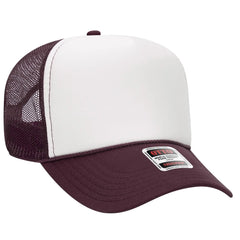 OTTO 32-467 5 Panel Mid Profile Mesh Back Trucker Cap - Mrn/Wht/Mrn - Mrn/Wht/Mrn / 6 1/2’’ - 7 5/8’’