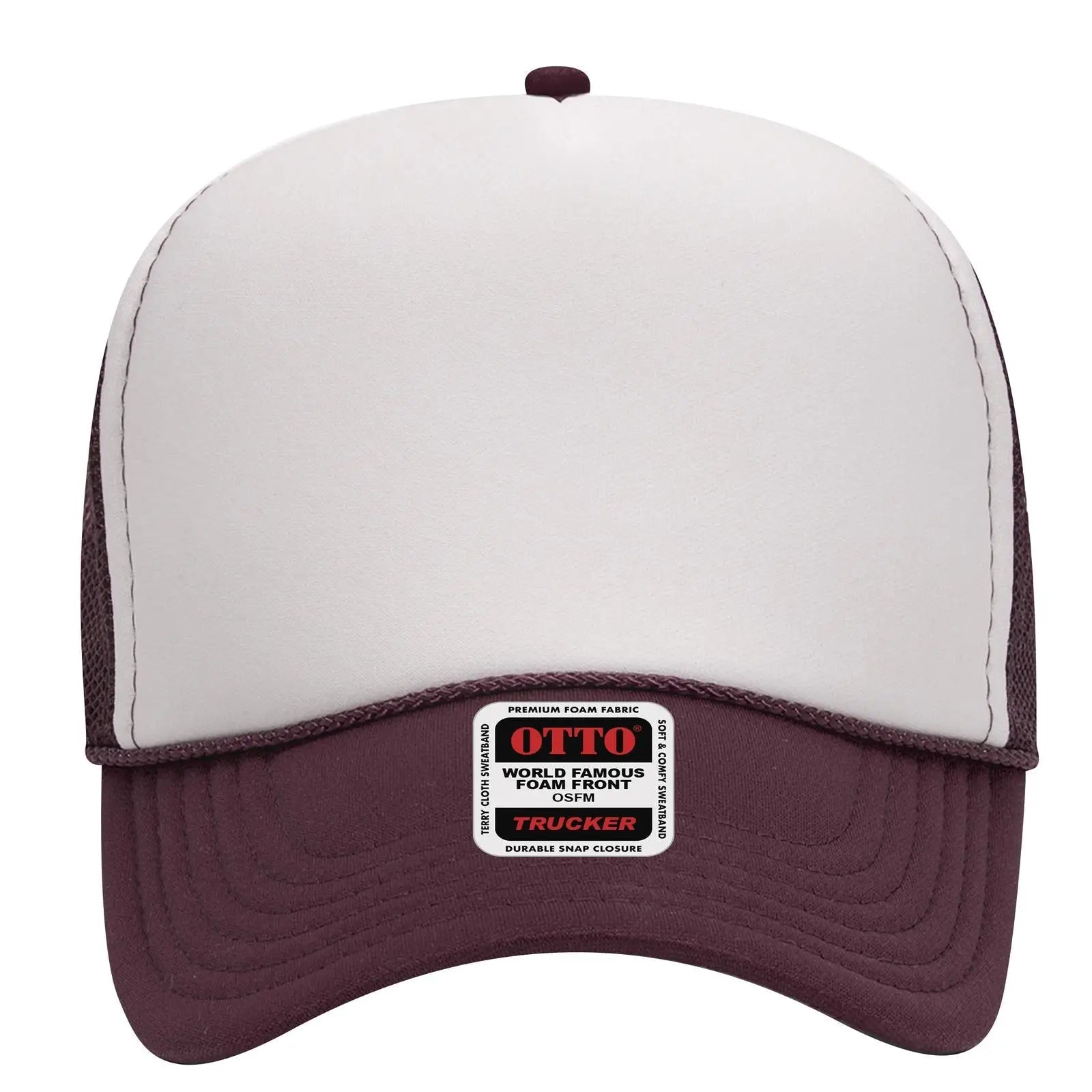 OTTO 32-467 5 Panel Mid Profile Mesh Back Trucker Cap - Mrn/Wht/Mrn - Mrn/Wht/Mrn / 6 1/2’’ - 7 5/8’’
