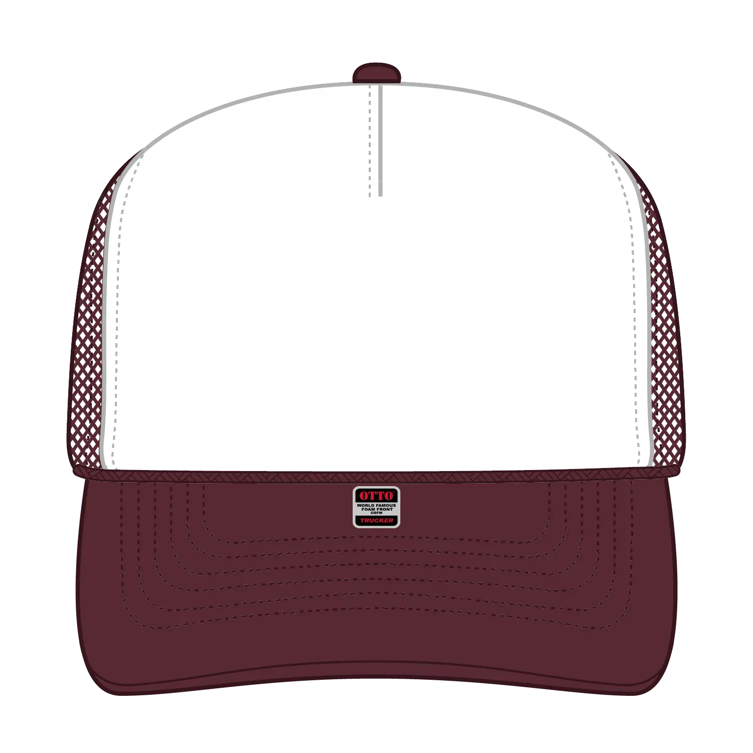 OTTO 32-467 5 Panel Mid Profile Mesh Back Trucker Cap - Mrn/Wht/Mrn - Mrn/Wht/Mrn / 6 1/2’’ - 7 5/8’’