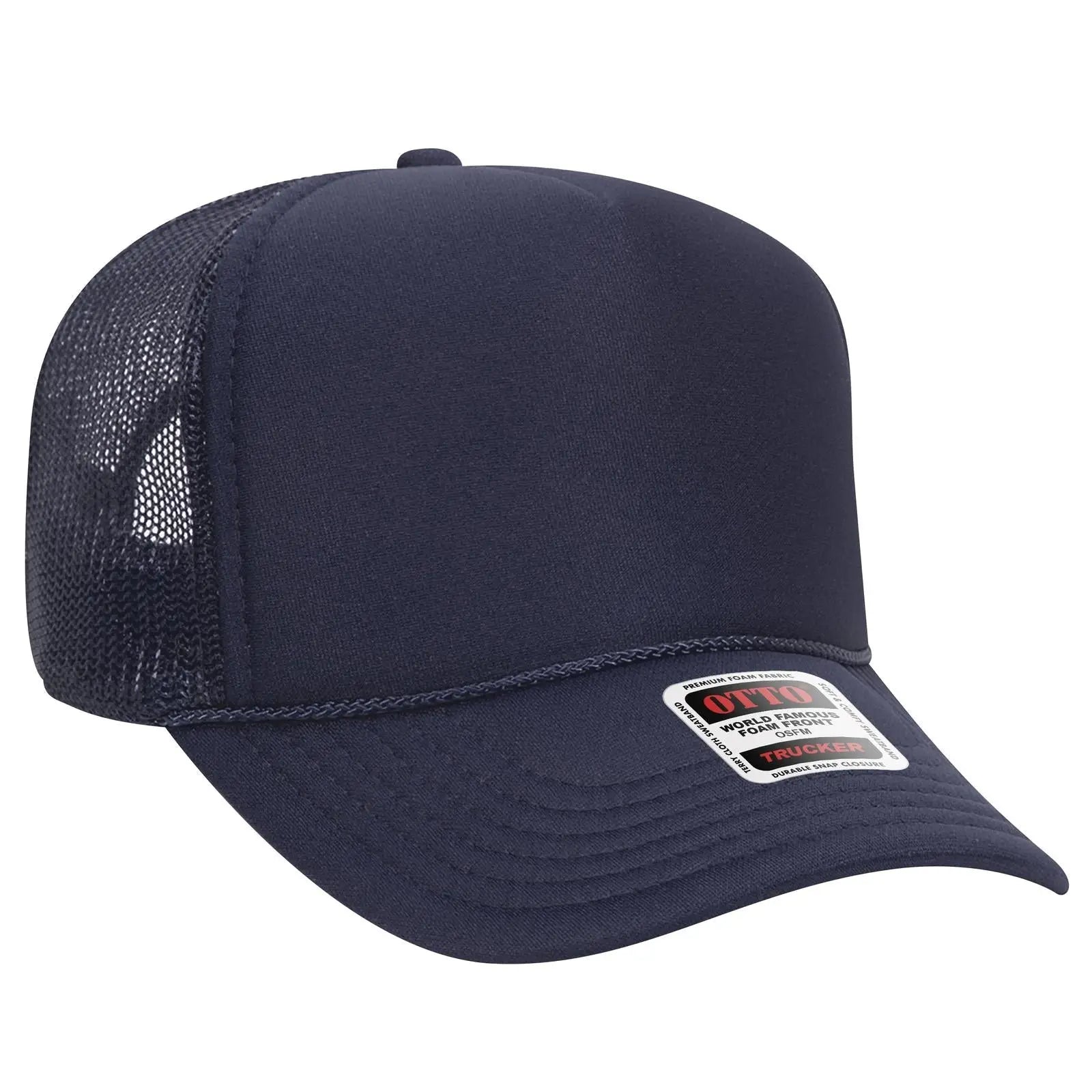 OTTO 32-467 5 Panel Mid Profile Mesh Back Trucker Cap - Navy - Navy / 6 1/2’’ - 7 5/8’’