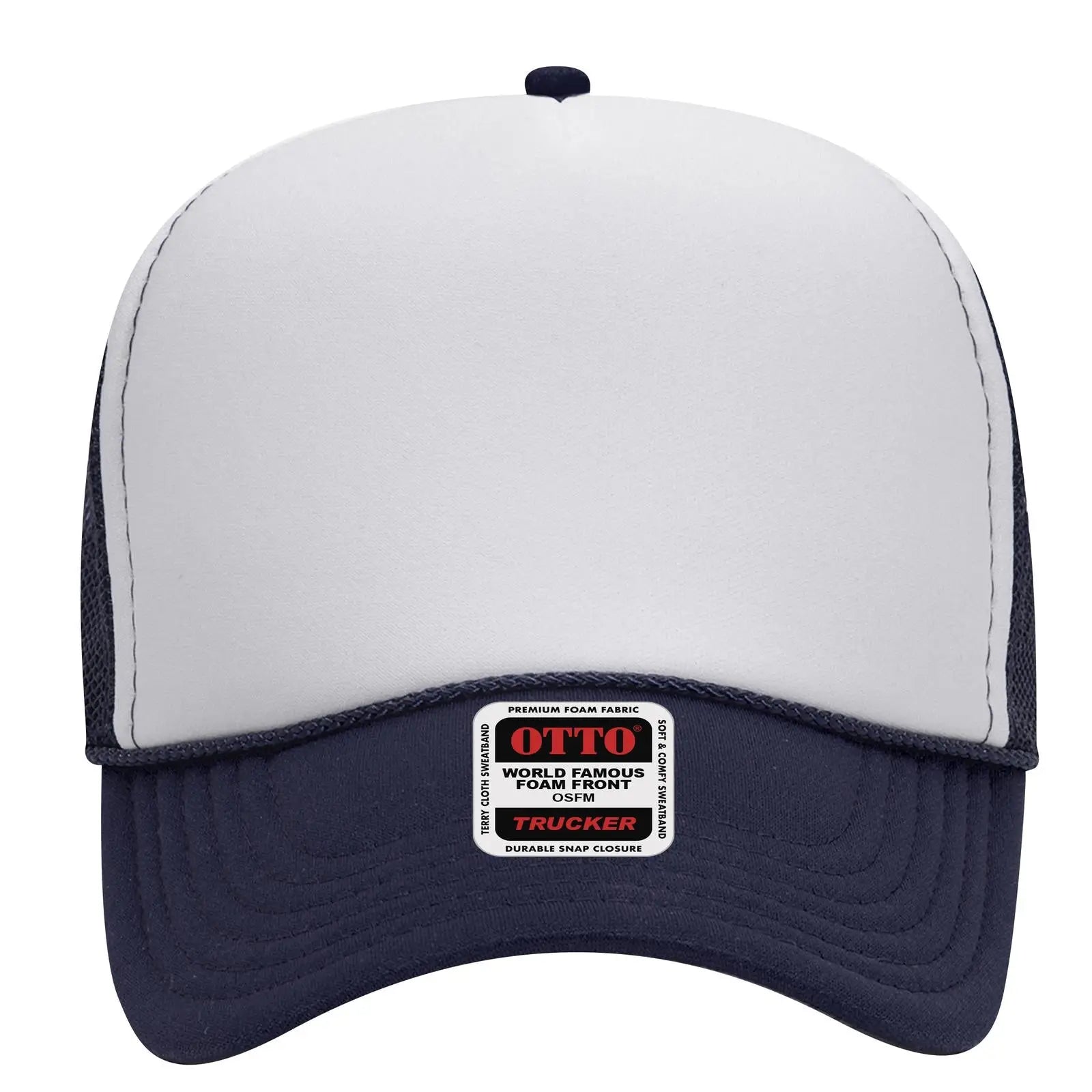 OTTO 32-467 5 Panel Mid Profile Mesh Back Trucker Cap - Nvy/Wht/Nvy - Nvy/Wht/Nvy / 6 1/2’’ - 7 5/8’’