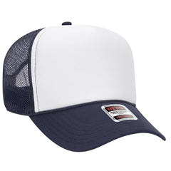 OTTO 32-467 5 Panel Mid Profile Mesh Back Trucker Cap - Nvy/Wht/Nvy - Nvy/Wht/Nvy / 6 1/2’’ - 7 5/8’’