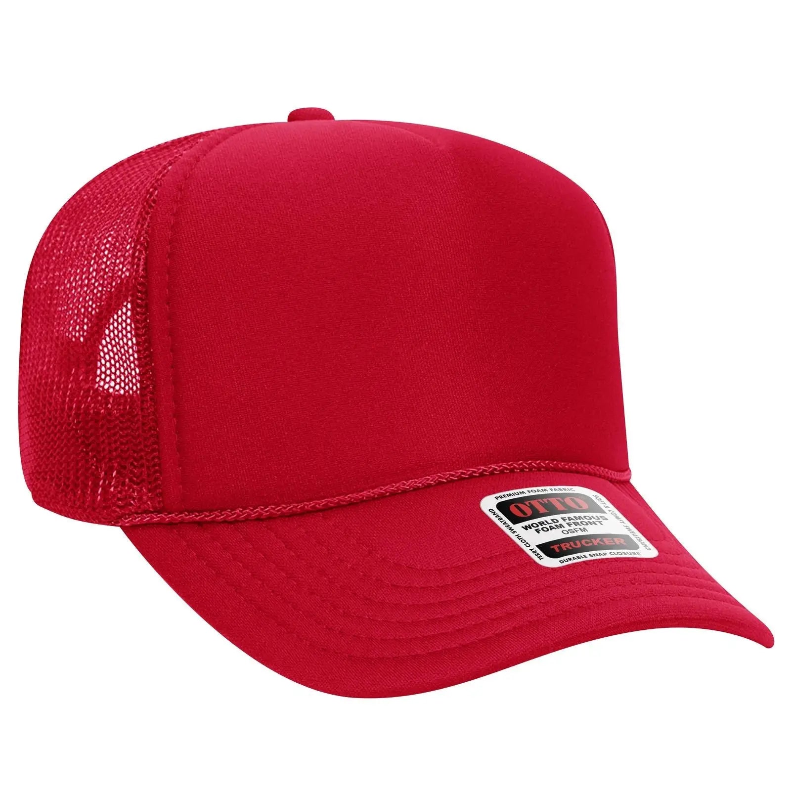 OTTO 32-467 5 Panel Mid Profile Mesh Back Trucker Cap - Red - Red / 6 1/2’’ - 7 5/8’’