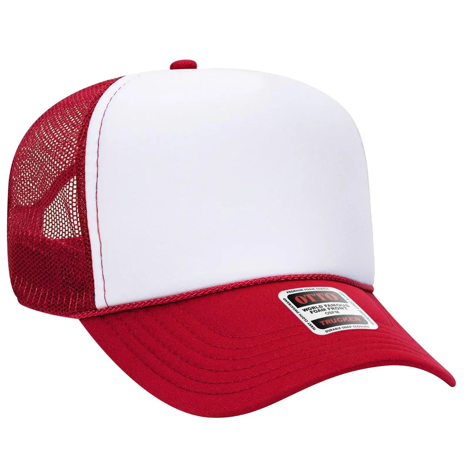 OTTO 32-467 5 Panel Mid Profile Mesh Back Trucker Cap - Red/Wht/Red - Red/Wht/Red / 6 1/2’’ - 7 5/8’’