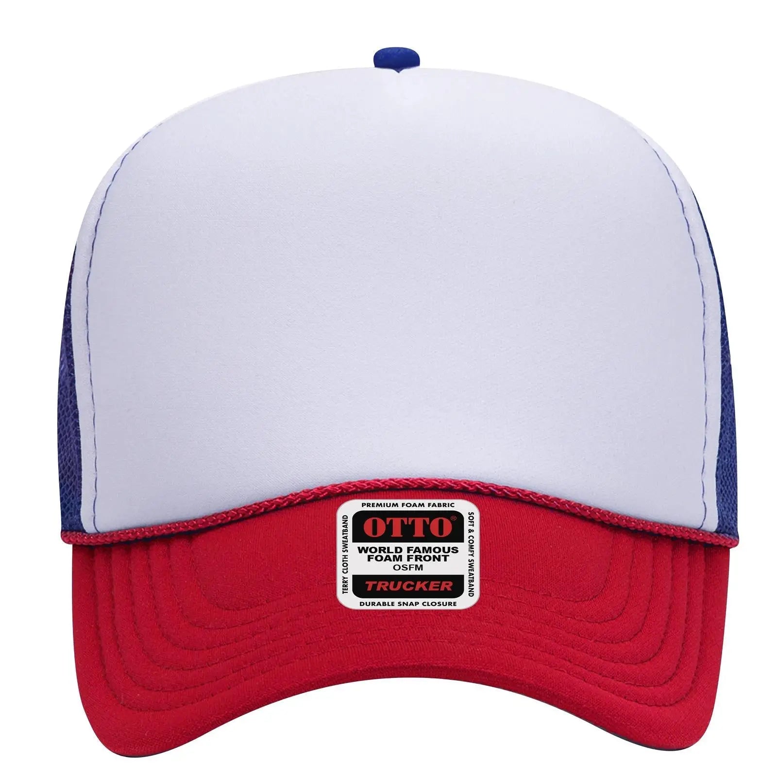 OTTO 32-467 5 Panel Mid Profile Mesh Back Trucker Cap - Red/Wht/Ryl - Red/Wht/Ryl / 6 1/2’’ - 7 5/8’’