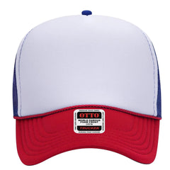OTTO 32-467 5 Panel Mid Profile Mesh Back Trucker Cap - Red/Wht/Ryl - Red/Wht/Ryl / 6 1/2’’ - 7 5/8’’