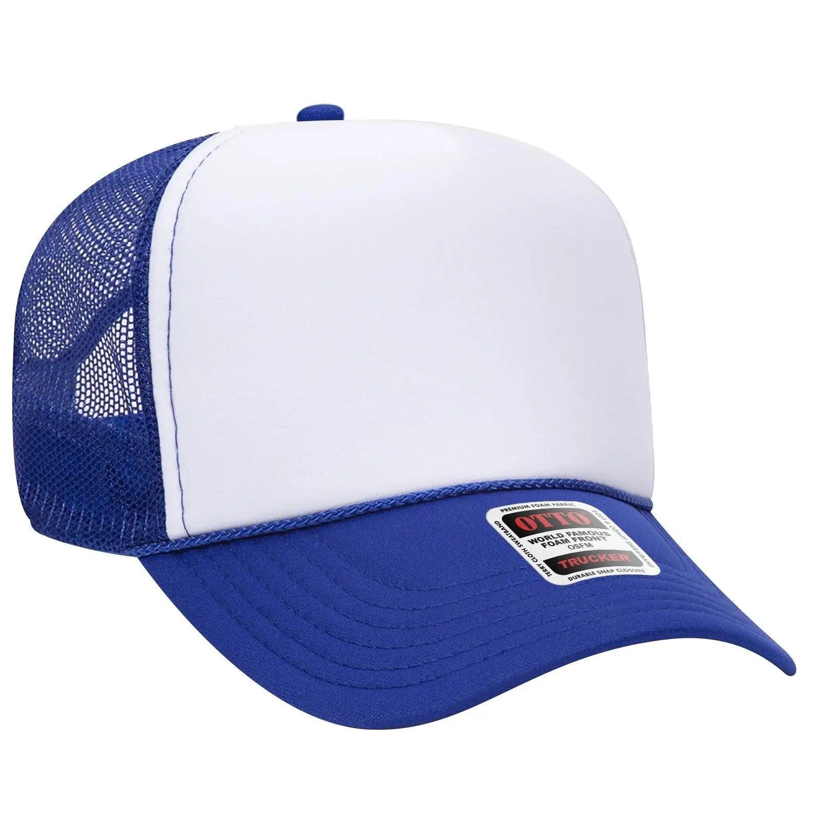 OTTO 32-467 5 Panel Mid Profile Mesh Back Trucker Cap - Ryl/Wht/Ryl - Ryl/Wht/Ryl / 6 1/2’’ - 7 5/8’’
