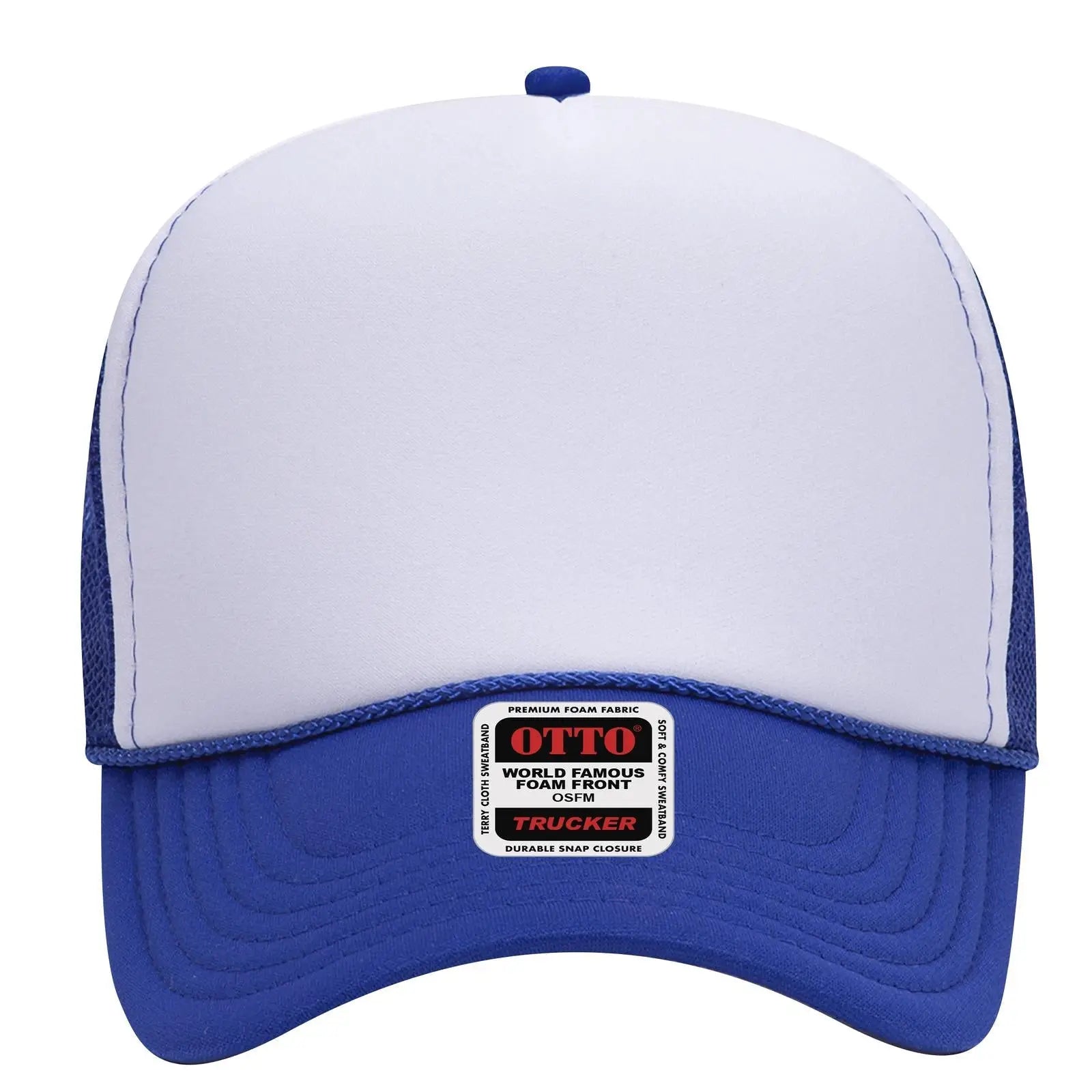 OTTO 32-467 5 Panel Mid Profile Mesh Back Trucker Cap - Ryl/Wht/Ryl - Ryl/Wht/Ryl / 6 1/2’’ - 7 5/8’’