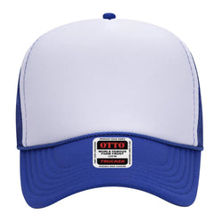 OTTO 32-467 5 Panel Mid Profile Mesh Back Trucker Cap - Ryl/Wht/Ryl - Ryl/Wht/Ryl / 6 1/2’’ - 7 5/8’’