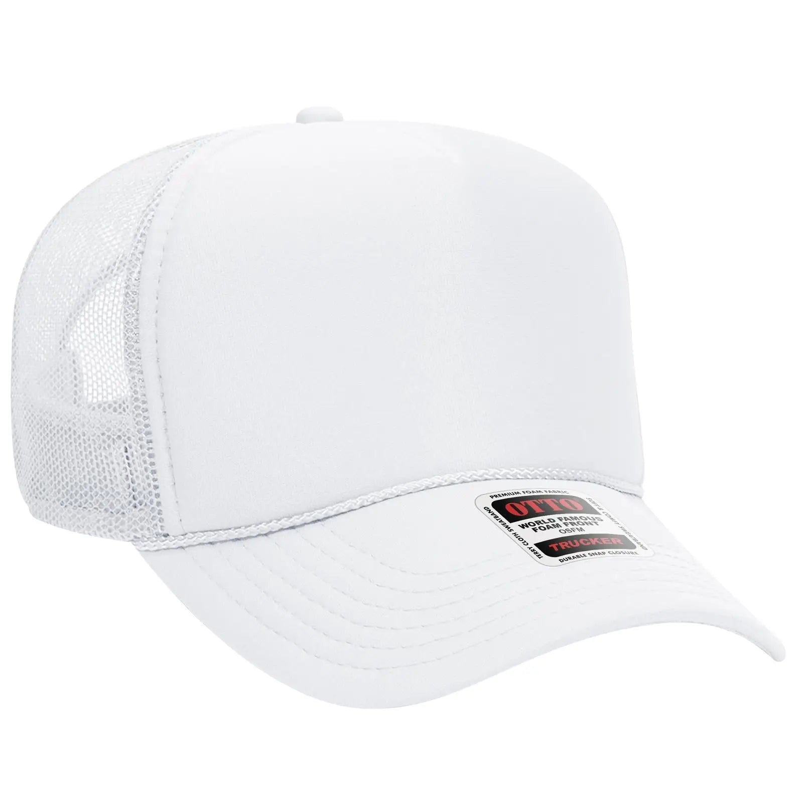 OTTO 32-467 5 Panel Mid Profile Mesh Back Trucker Cap - White - White / 6 1/2’’ - 7 5/8’’