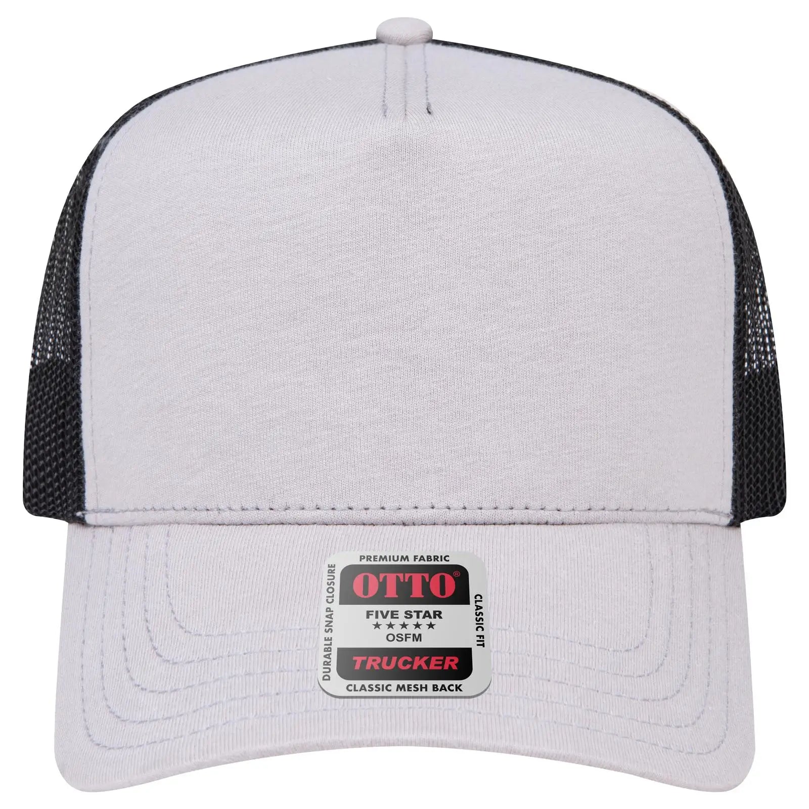 OTTO 32-934 5 Panel Mid Profile Mesh Back Trucker Cap - Gry/Gry/Blk - Gry/Gry/Blk / 6 1/2’’ - 7 5/8’’