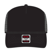 OTTO 39-071 5 Panel Mid Profile Mesh Back Trucker Cap - Black - Black / 6 1/2’’ - 7 5/8’’