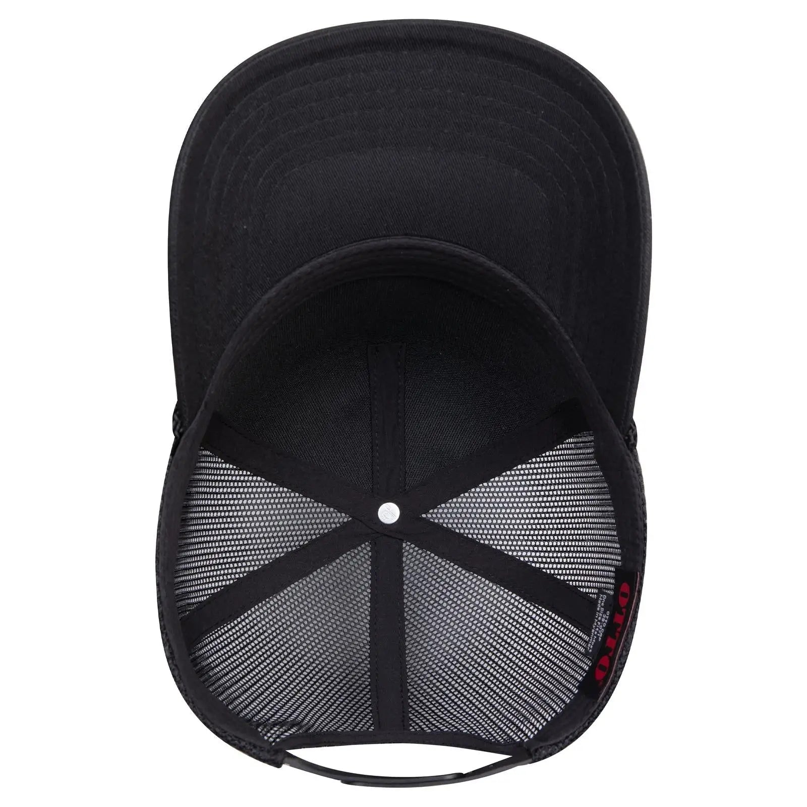 OTTO 39-071 5 Panel Mid Profile Mesh Back Trucker Cap - Black - Black / 6 1/2’’ - 7 5/8’’