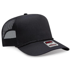 OTTO 39-071 5 Panel Mid Profile Mesh Back Trucker Cap - Black - Black / 6 1/2’’ - 7 5/8’’