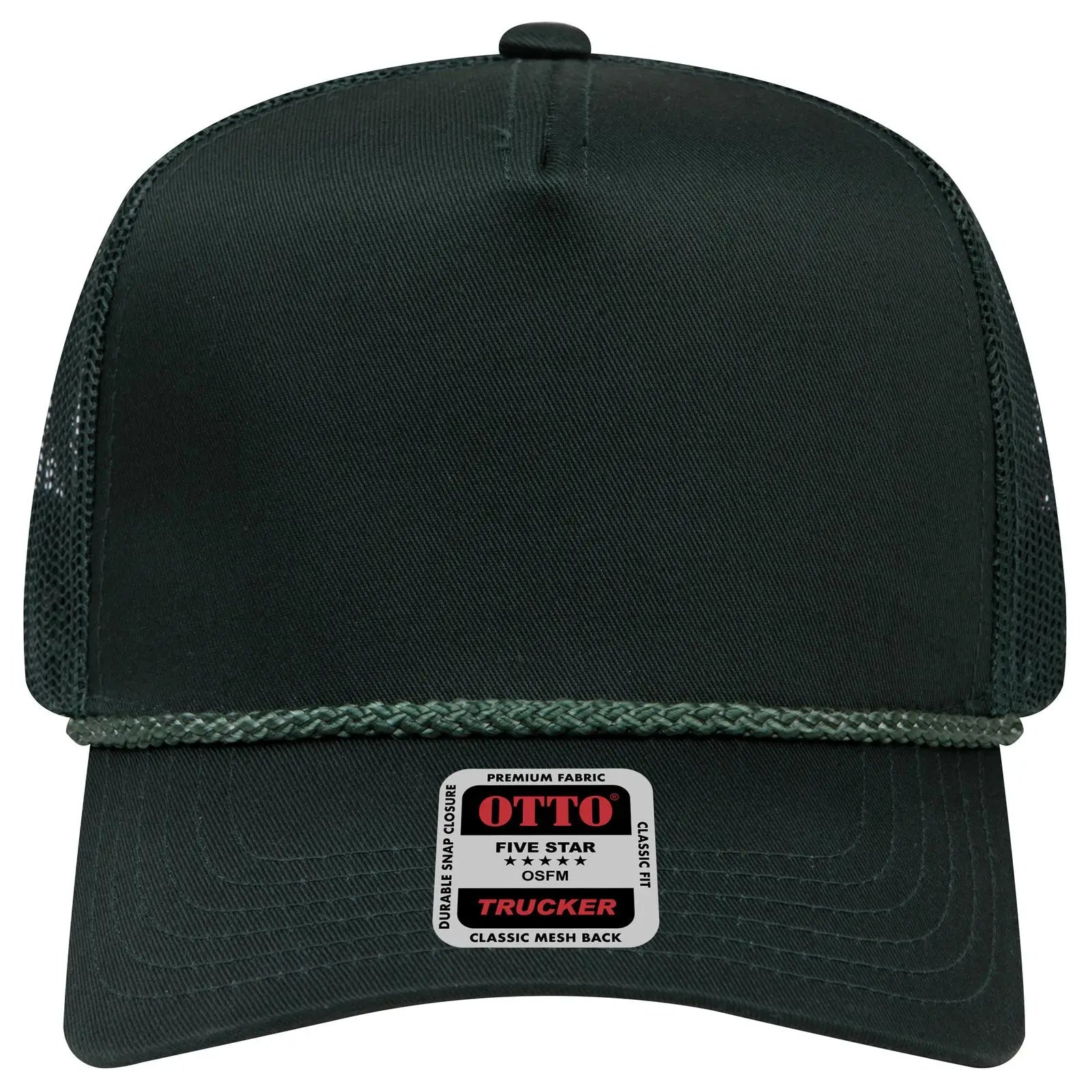 OTTO 39-071 5 Panel Mid Profile Mesh Back Trucker Cap - Dk. Green - Dk. Green / 6 1/2’’ - 7 5/8’’