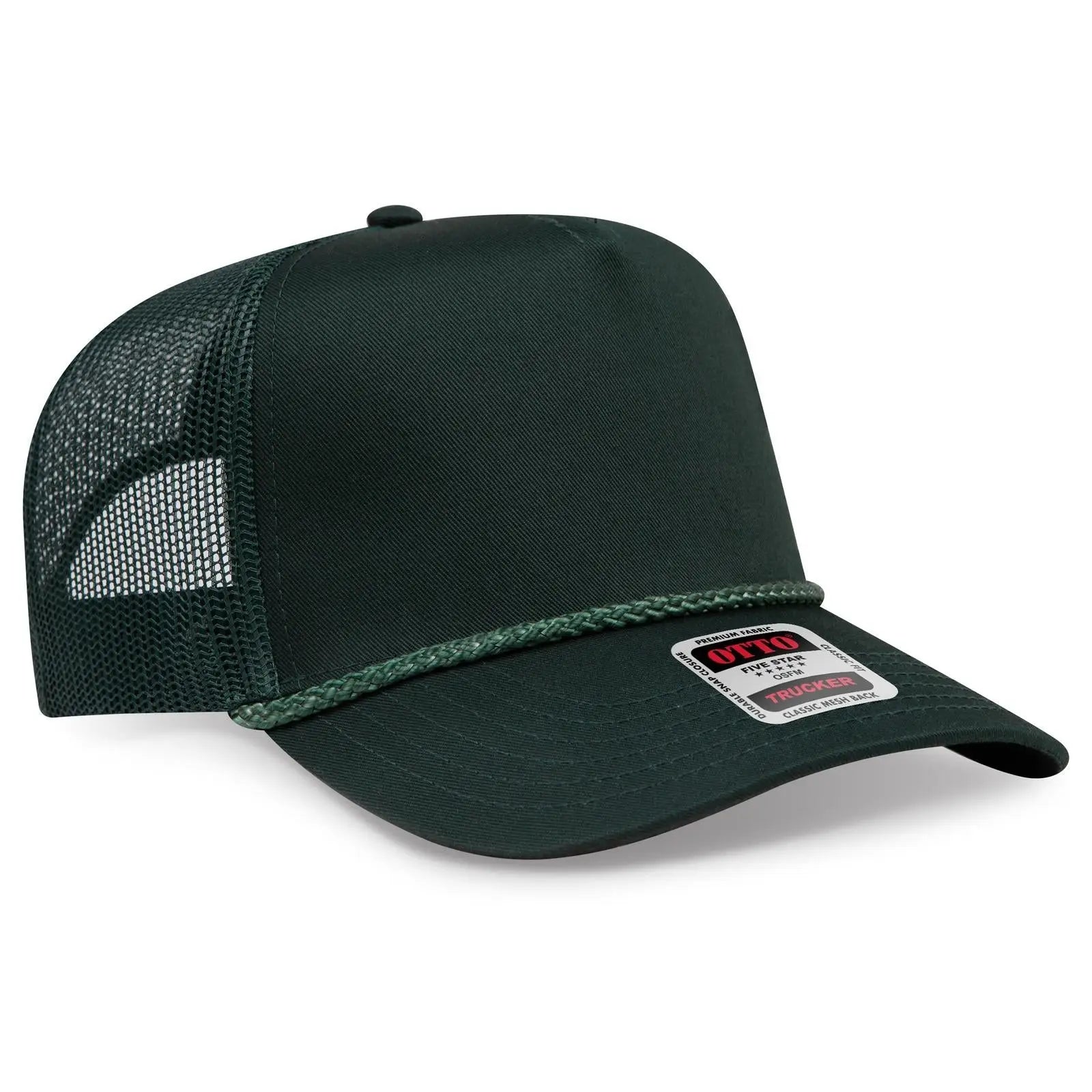 OTTO 39-071 5 Panel Mid Profile Mesh Back Trucker Cap - Dk. Green - Dk. Green / 6 1/2’’ - 7 5/8’’