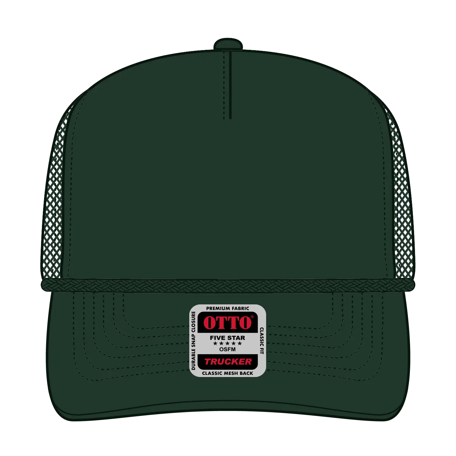 OTTO 39-071 5 Panel Mid Profile Mesh Back Trucker Cap - Dk. Green - Dk. Green / 6 1/2’’ - 7 5/8’’
