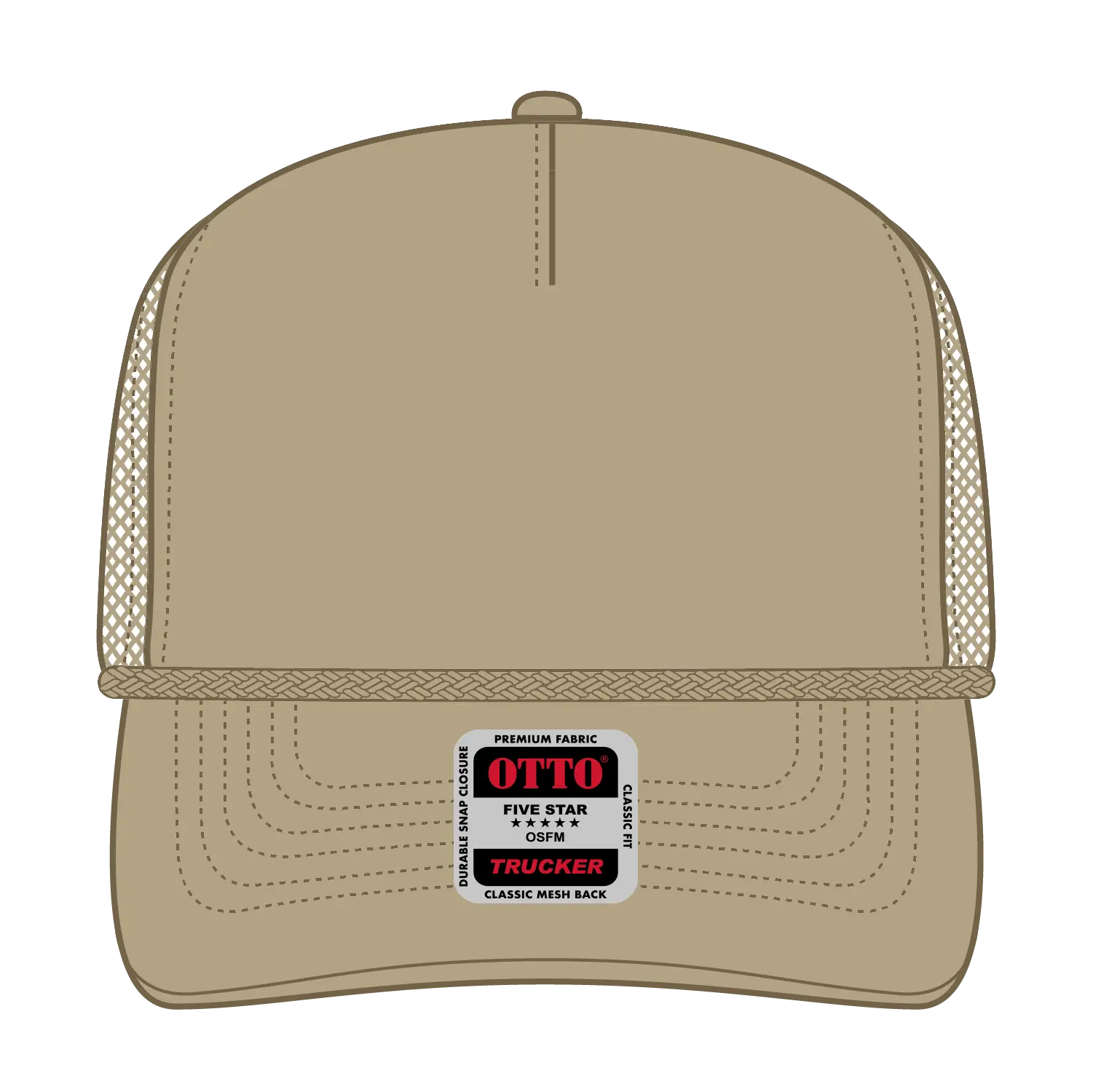 OTTO 39-071 5 Panel Mid Profile Mesh Back Trucker Cap - Khaki - Khaki / 6 1/2’’ - 7 5/8’’