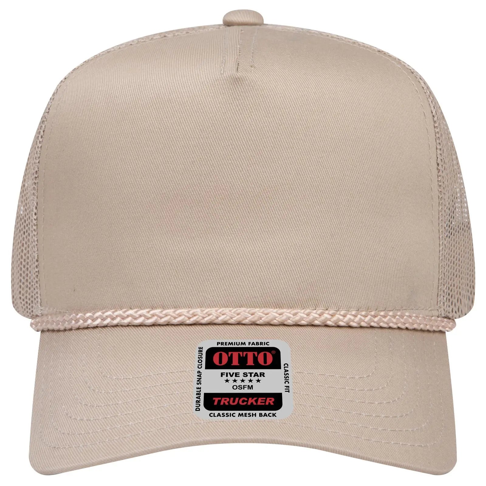 OTTO 39-071 5 Panel Mid Profile Mesh Back Trucker Cap - Khaki - Khaki / 6 1/2’’ - 7 5/8’’