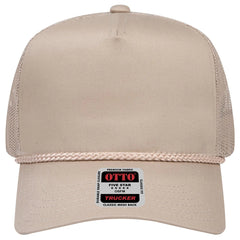 OTTO 39-071 5 Panel Mid Profile Mesh Back Trucker Cap - Khaki - Khaki / 6 1/2’’ - 7 5/8’’