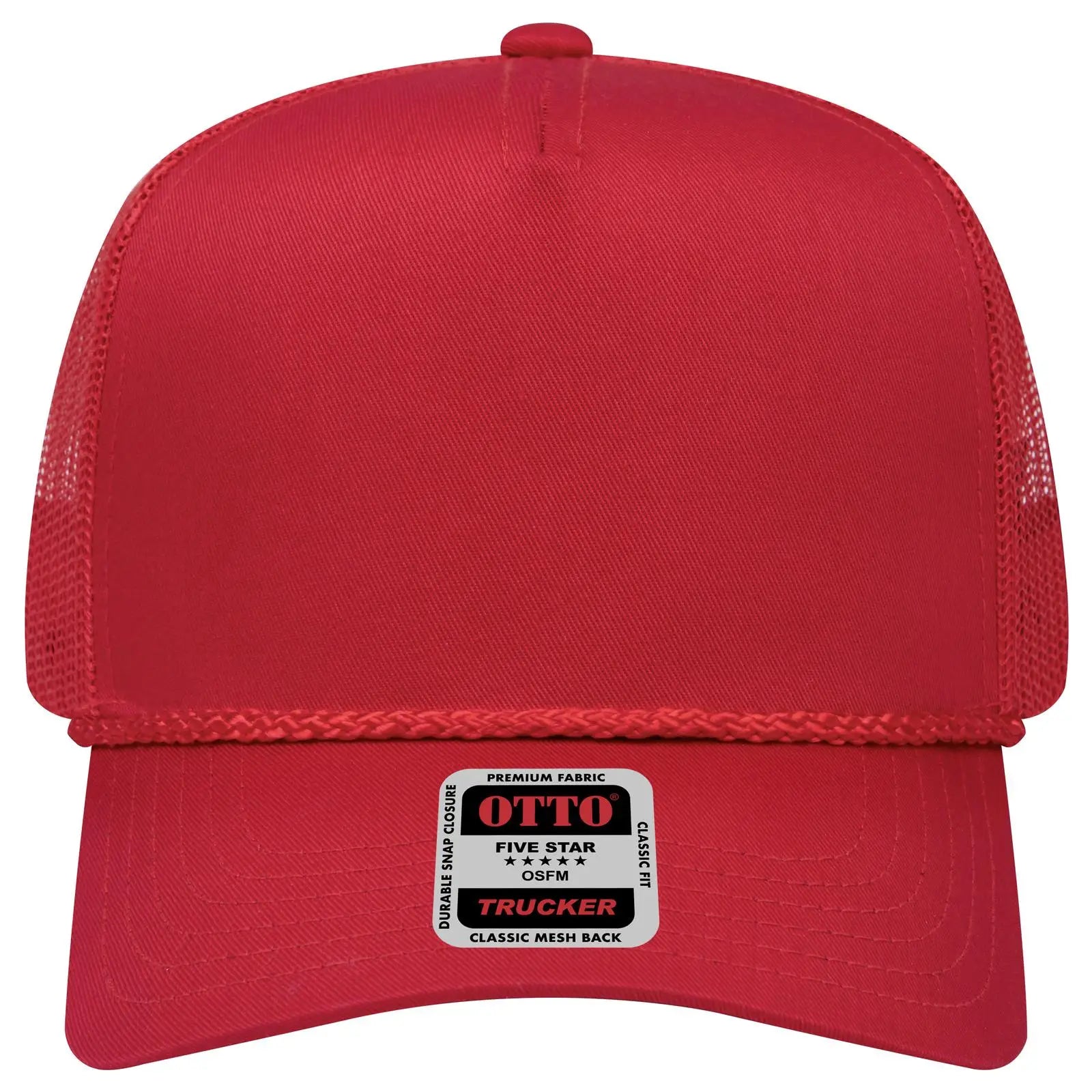OTTO 39-071 5 Panel Mid Profile Mesh Back Trucker Cap - Red - Red / 6 1/2’’ - 7 5/8’’