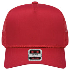 OTTO 39-071 5 Panel Mid Profile Mesh Back Trucker Cap - Red - Red / 6 1/2’’ - 7 5/8’’