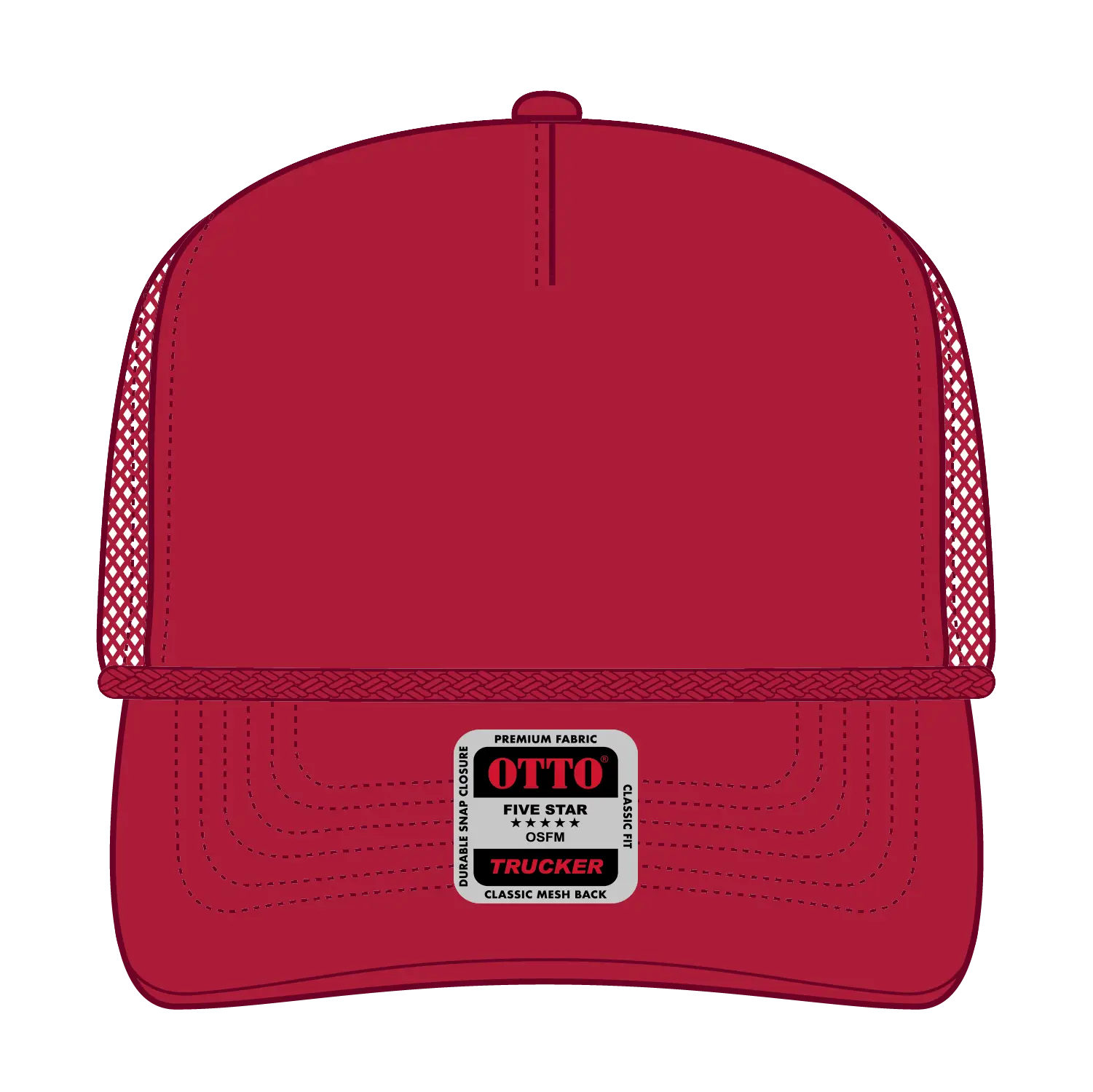 OTTO 39-071 5 Panel Mid Profile Mesh Back Trucker Cap - Red - Red / 6 1/2’’ - 7 5/8’’