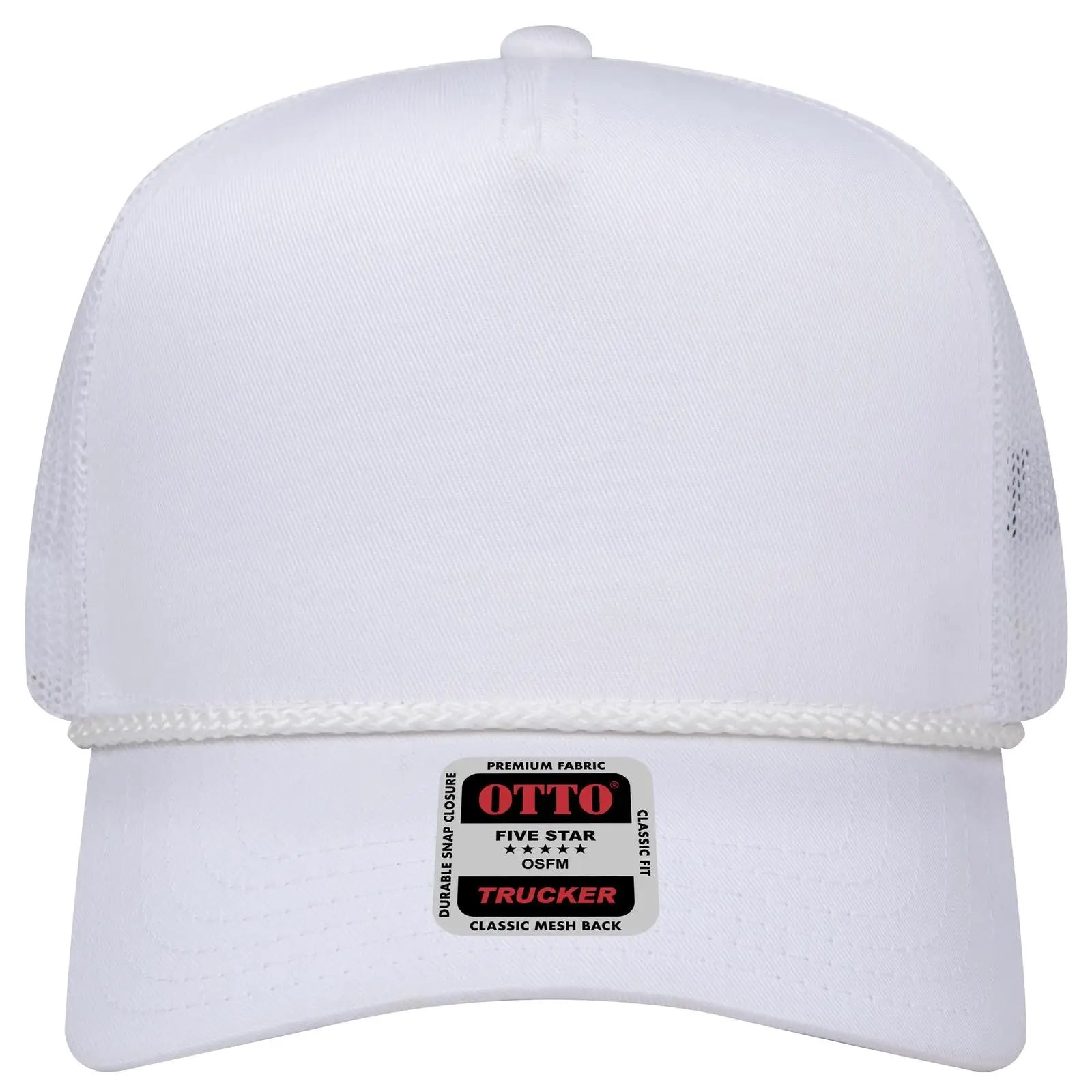 OTTO 39-071 5 Panel Mid Profile Mesh Back Trucker Cap - White - White / 6 1/2’’ - 7 5/8’’