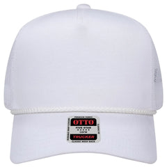 OTTO 39-071 5 Panel Mid Profile Mesh Back Trucker Cap - White - White / 6 1/2’’ - 7 5/8’’