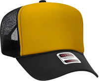 OTTO 39-165 5 Panel Foam High Crown Mesh Back Trucker Snapback Cap - Black Gold Black - Black Gold / One Size Fits Most