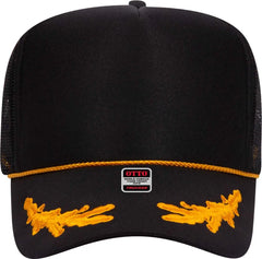 OTTO 39-165 5 Panel Foam High Crown Mesh Back Trucker Snapback Cap - Black Gold Leaf Black - Black Gold / One Size Fits