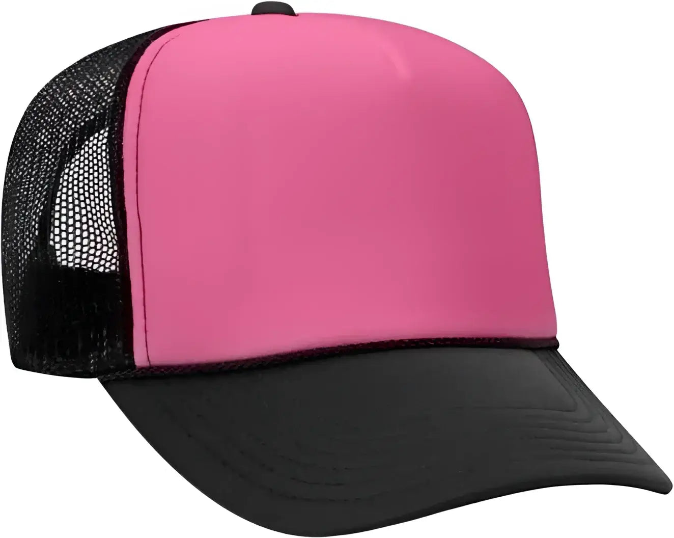 OTTO 39-165 5 Panel Foam High Crown Mesh Back Trucker Snapback Cap - Black Neon Pink Black - Black Pnk / One Size Fits