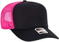 OTTO 39-165 5 Panel Foam High Crown Mesh Back Trucker Snapback Cap - Black Black Neon Pink - Black Pink / One Size Fits