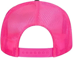 OTTO 39-165 5 Panel Foam High Crown Mesh Back Trucker Snapback Cap - Black Black Neon Pink - Black Pink / One Size Fits
