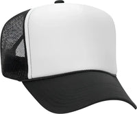 OTTO 39-165 5 Panel Foam High Crown Mesh Back Trucker Snapback Cap - Black White Black - Black White / One Size Fits