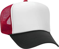 OTTO 39-165 5 Panel Foam High Crown Mesh Back Trucker Snapback Cap - Black White Red - Black Red / One Size Fits Most