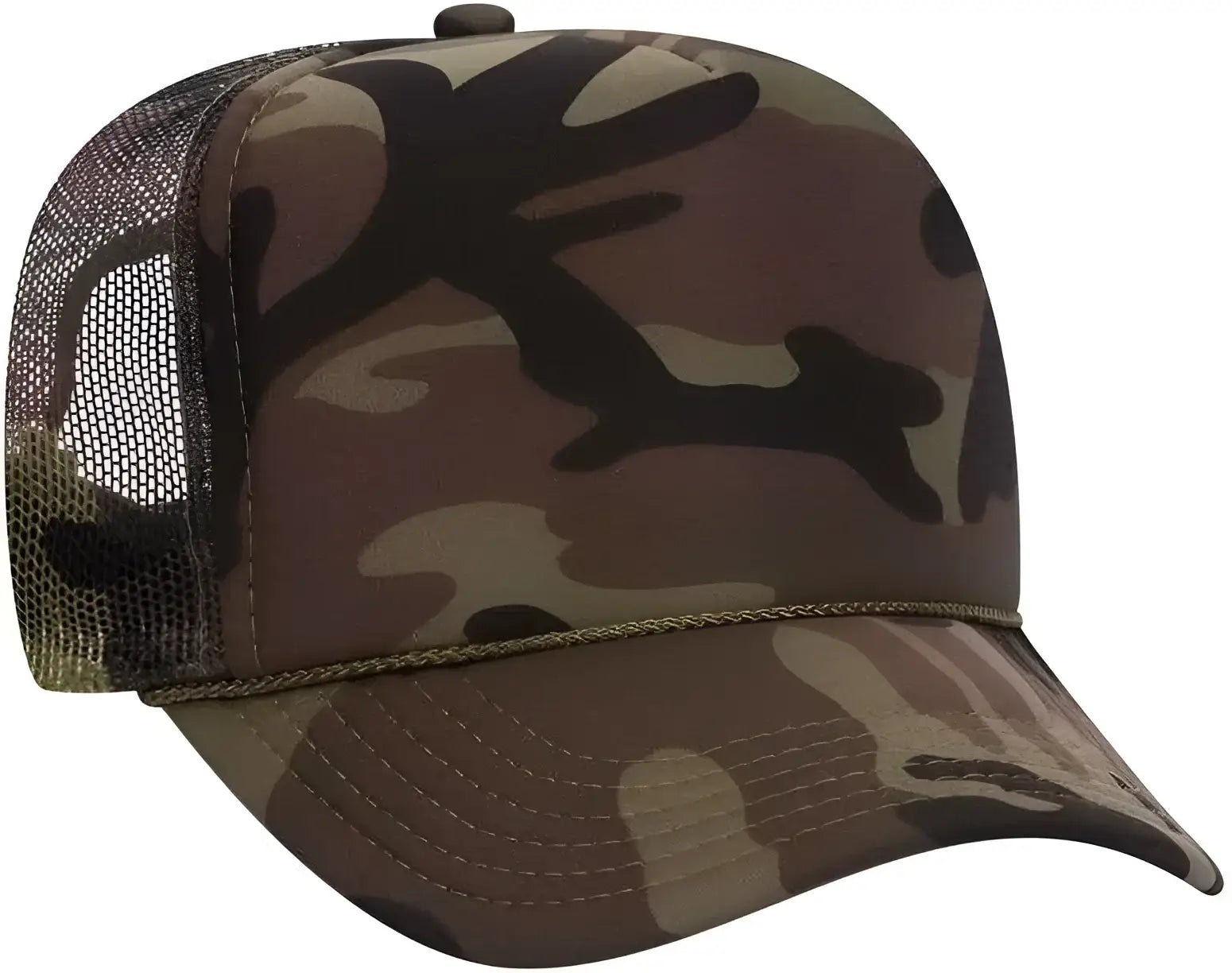 OTTO 39-165 5 Panel Foam High Crown Mesh Back Trucker Snapback Cap - Brown Camo - Brown Dark Gray / One Size Fits Most