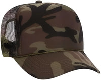 OTTO 39-165 5 Panel Foam High Crown Mesh Back Trucker Snapback Cap - Brown Camo - Brown Dark Gray / One Size Fits Most