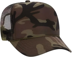 OTTO 39-165 5 Panel Foam High Crown Mesh Back Trucker Snapback Cap - Brown Camo - Brown Dark Gray / One Size Fits Most