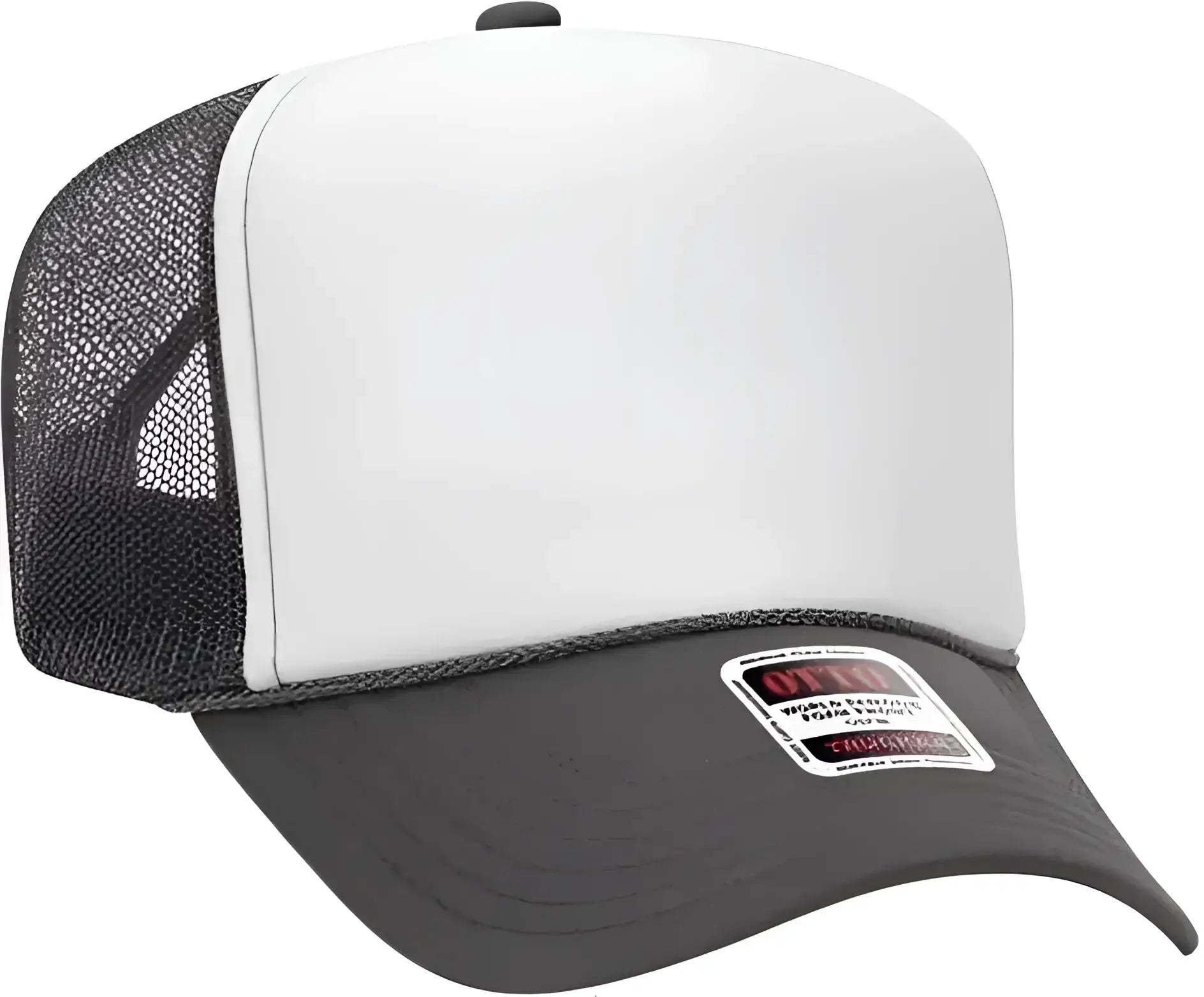 OTTO 39-165 5 Panel Foam High Crown Mesh Back Trucker Snapback Cap - Dark Gray White - Dark Gray White / One Size Fits
