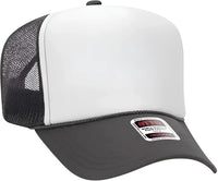OTTO 39-165 5 Panel Foam High Crown Mesh Back Trucker Snapback Cap - Dark Gray White - Dark Gray White / One Size Fits