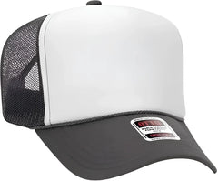 OTTO 39-165 5 Panel Foam High Crown Mesh Back Trucker Snapback Cap - Dark Gray White - Dark Gray White / One Size Fits