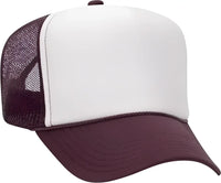 OTTO 39-165 5 Panel Foam High Crown Mesh Back Trucker Snapback Cap - Maroon White Maroon - Maroon White / One Size Fits