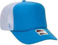 OTTO 39-165 5 Panel Foam High Crown Mesh Back Trucker Snapback Cap - Neon Blue White - Blue White / One Size Fits Most