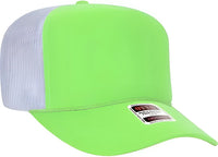 OTTO 39-165 5 Panel Foam High Crown Mesh Back Trucker Snapback Cap - Neon Green White - Green White / One Size Fits Most
